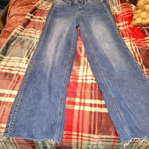 Royalty For Me Women's Studded Blue Straight Leg Jeans - Picture 6 of 6